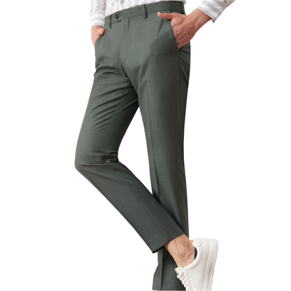 Sage Green Textured Slim Fit Trousers