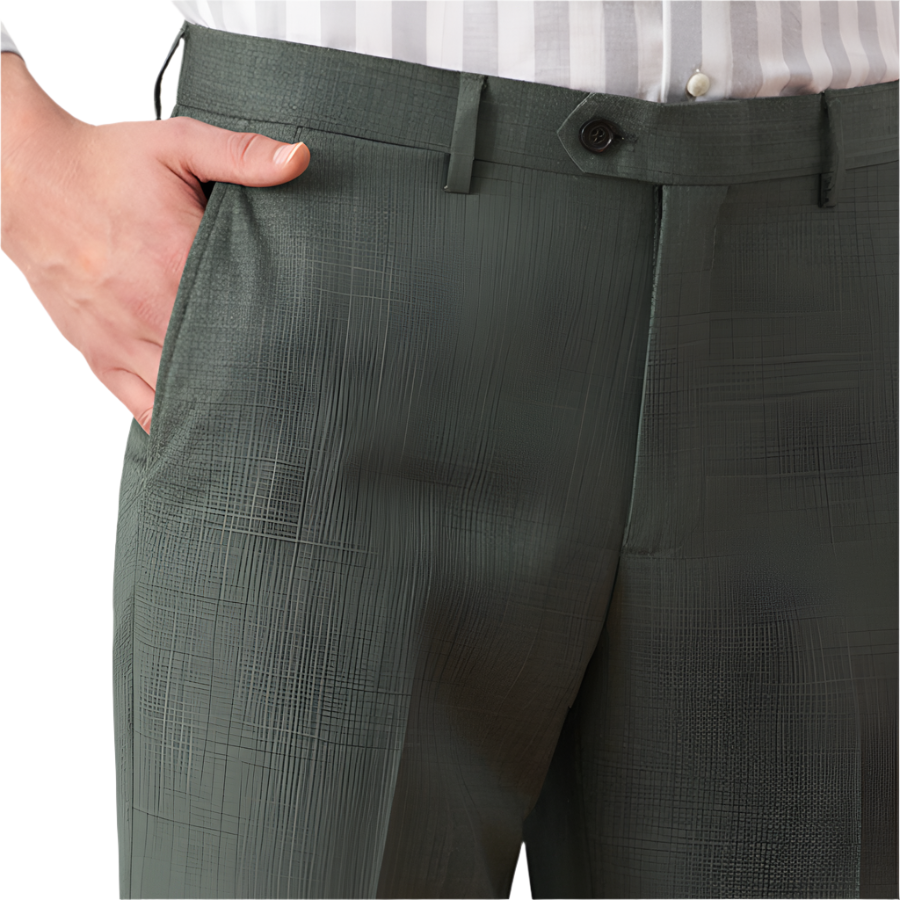 Sage Green Textured Slim Fit Trousers