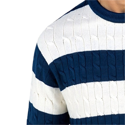 TheighT Crew Neck Cable Knit Striped T-Shirt