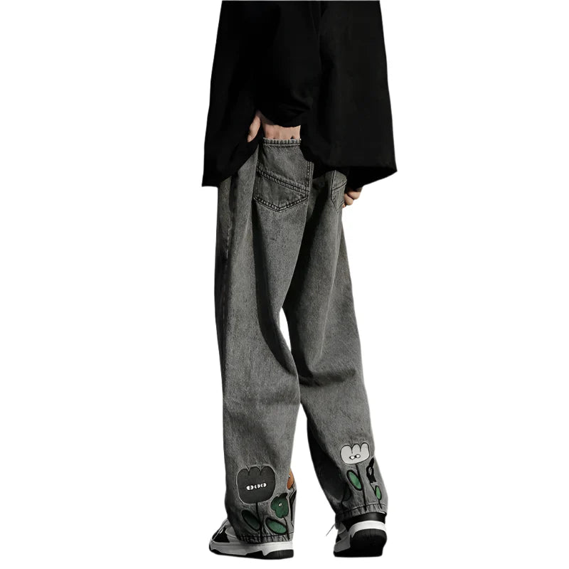 Washed Floral Denim Jeans