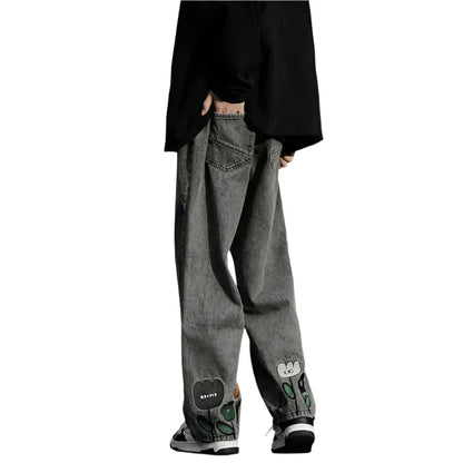 Washed Floral Denim Jeans